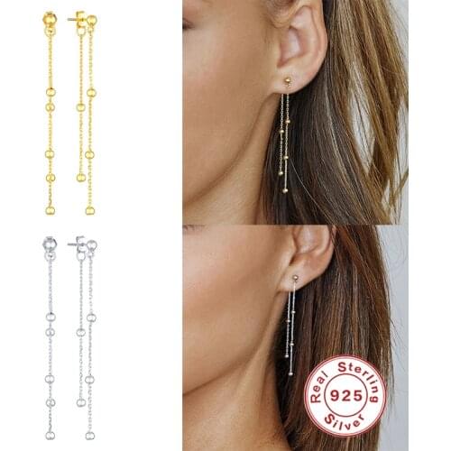 BOAKO 925 Sterling Silver Long Chain Tassel Dangle Earrings For Women Elegant Beads Thread Drop Earring oorbellen Party Jewelry
