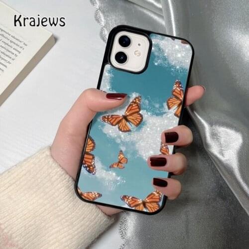 Krajews BUTTERFLY SKIES 2 coque Phone Case for iPhone 12 mini 5 6S 7 8 PLUS X XS XR 11 PRO MAX SE 2020 Back Cover Funda Shell