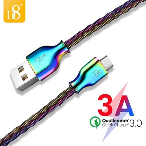 D8 Gradient USB Type C Fast Charging Cable For Huawei Xiaomi 3A USB-C Cable Mobile Phone Charger USB C Type-C Data Wire Cord 1M