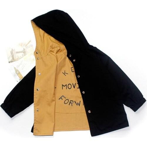 DFXD Toddler Clothes Autumn Little Girl Boy Long Sleeve Letter Print Hooded Wear On Both Sides Outwear Fashion Jacket Coat 2-8Y