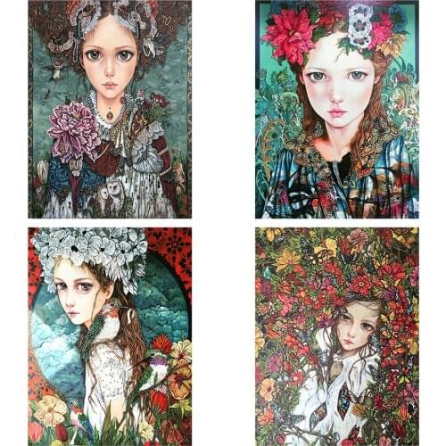 Diy 5d Full Diamond Embroidery Characters Square Round Diamond Flowers Big Eyes Girl Mosaic Furniture Decoration Hobby Gift