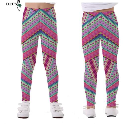 Girl Geometric Patterns Skinny Leggings 5-12 Years Childrens Clothes Kids Slim Elastic Pencil Pants Infantil Fashion Trousers
