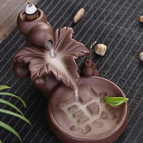 Home Creative Lotus Leaf Fortune Or Blessing Mascot Bullet Blackflow Incense Cones Or Incense Stick Burner Smoke Ceramic Censer