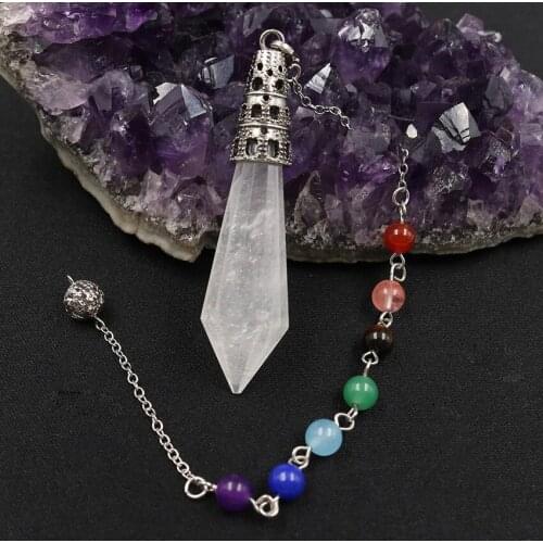 FYJS Unique Copper Plated Hexagon Prism Section Natural Rock Crystal Pendant Healing Chakra Jewelry