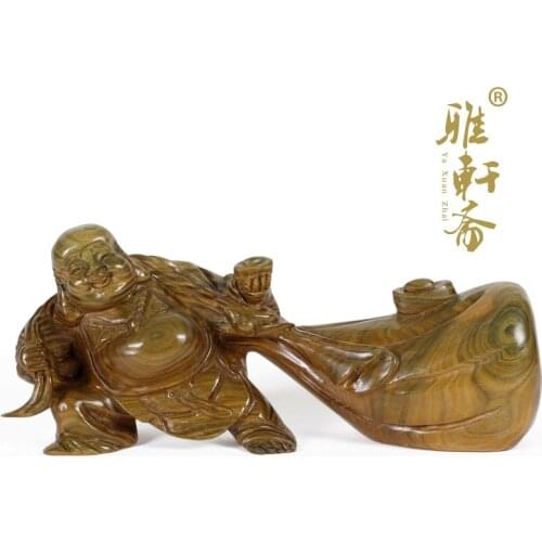 [] TZ Zhai mahogany crafts wood carving decoration new green Maitreya gold Buddha Buddha Zhao Ruyi