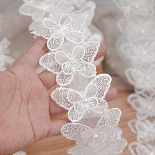 Butterfly lace fabric Pearl Embroidered Lace Trim Ribbon handmade DIY Sewing accessories Craft For Costume Hat garment patches