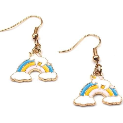 Hot Korean Earrings Charm Woman Girl Small Cloud Rainbow Horse Shape Ear Hanging Earrings Cute Rainbow Eye Souvenir Creative