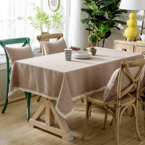 Linen Tablecloth Cotton Solid Color Hotel Picnic Table Rectangular Table Covers Home Dining Tea Table Decoration Lace Tassel