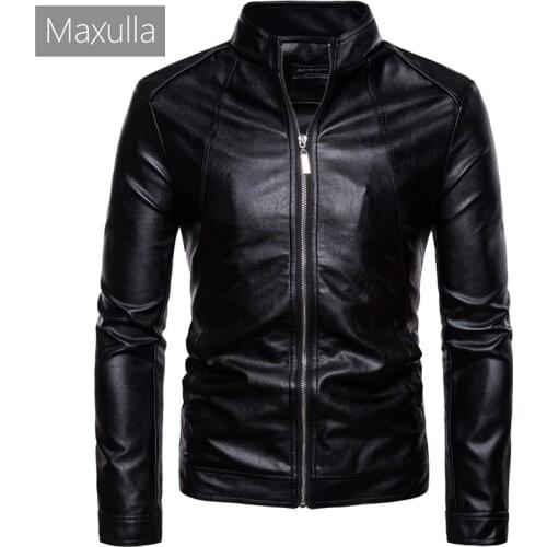 Maxulla Mens PU Jacket Fashion Mens Biker Punk Motorcycle Jackets Casual Outwear Slim Fit Faux Leather Bomber Coats Clothing