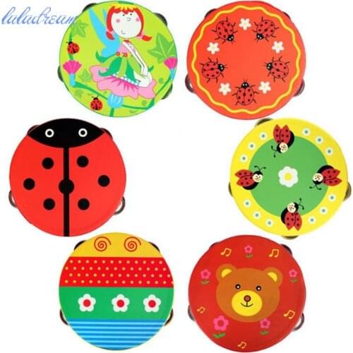 Cartoon wooden Handbell Clap Drum Kids instruments Percussion Bells Jingles Musical Toy