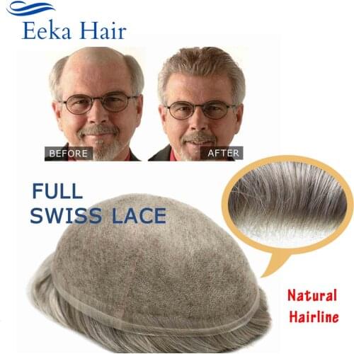 Eeka Hair Full Swiss Lace Mens Toupee Comfortable Hairpiece Human Hair Replacement System Natural And Durable Male Wigs