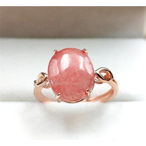 Natural Red Rhodochrosite Rose Adjustable Size Ring 13x11mm 925 Sterling Silver For Women Ring Oval Bead AAAAA