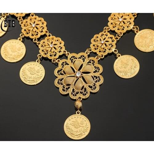 Wholesale Arab Coin Pendant Necklace for Women Luxury Crystal Charm Gold Middle East Cubana Jewelry Necklaces Gift