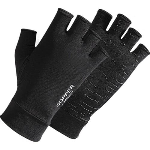 1Pair Sports Gloves Half-finger Pressure Gloves Non-slip Rehabilitation Protective Gloves Copper Fiber Antibacterial Gloves