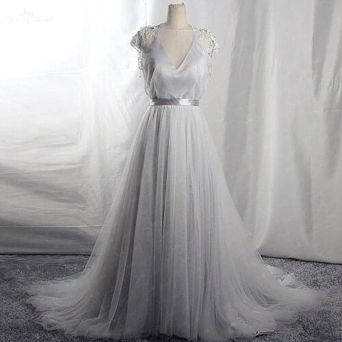 RSW1656 Real Pictures Backless Beaded Tassel Robe De Mariee 2 Em 1 Lavender Vestido De Novia Bohemio