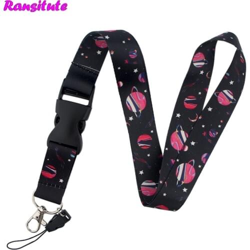 Ransitute Star Planet Lanyard Key ID Card Lanyard Mobile Phone Belt USB Badge Holder DIY Neckband Lanyard Ribbon Rope R577