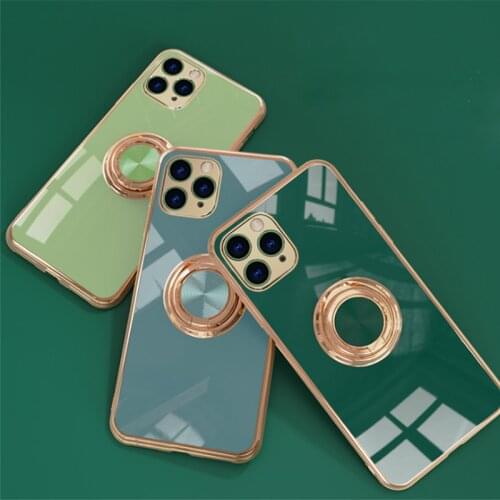 Luxury Ring holder case for iPhone 11 12 Pro Max 12 Mini 7 8 Plus X XR XS Max Gold Plating Metal stand Phone case