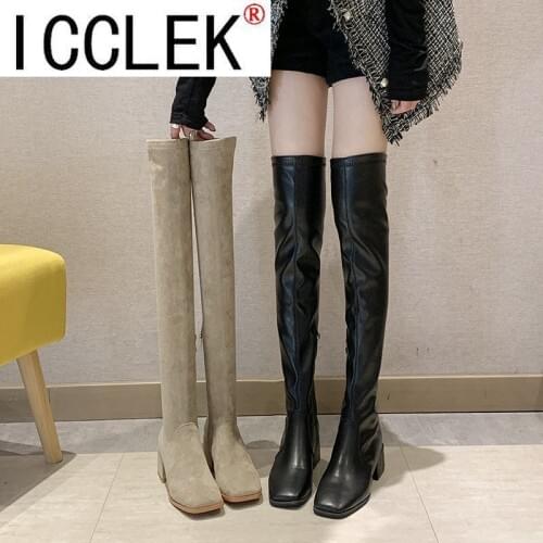 New Female Women Boots Sexy Zipper Over The Knee Boots Women Flats Shoes Square Toe Long Boots Thigh High Boots