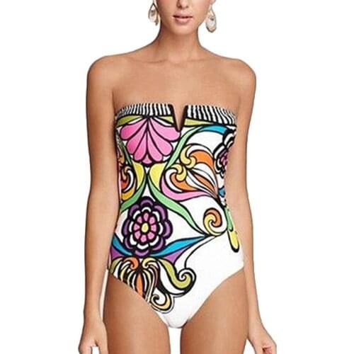 Sexy Bohemian One-piece Swimming Suit Floral Print Wireless Bikini Swimwear Summer Beach Bathing Suit Swim Wear