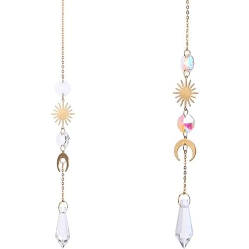 Sun Moon Crystal Prisms Hanging Rainbow Chaser Lighting Accessories for Window Pendant Home Garden Car Lamp Gifts