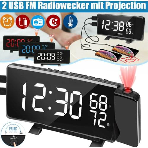 LED Projector Alarm Clock Watch Table Electronic Desktop Clocks USB Wake Up FM Radio Time Projector Snooze Function