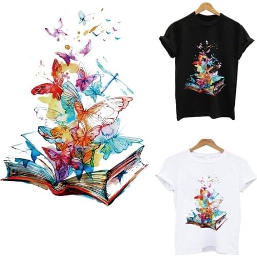 Book and butterfly Iron-on transfers for clothing stripes heat-sensitive patches transfer fusible clothing free shipping tops