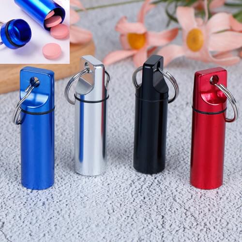1pcs Waterproof Aluminum Pill Box Keychain Carabiner Medicine Case Container Bottle Holder Outdoor Pill Case PillBox