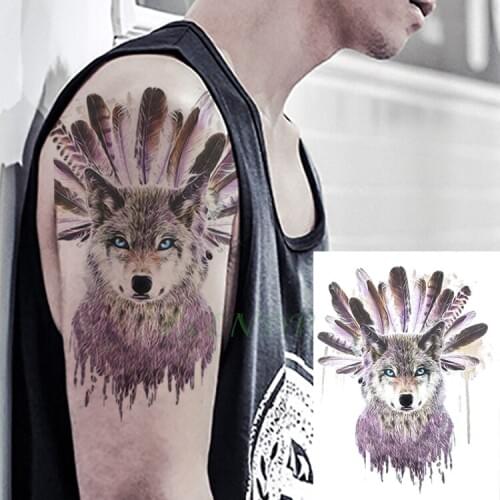 Waterproof Temporary Tattoo Sticker wolf wolves feather Fake Tatto Flash Tatoo Large size Tatouage Leg Arm for Women Men girl