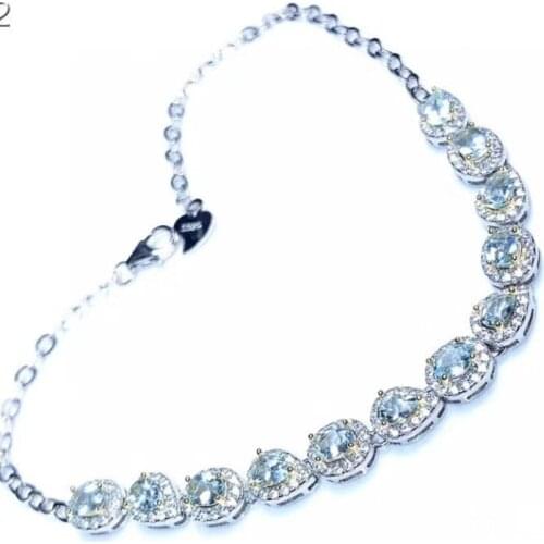 Natural Blue Aquamarine Gemstones Jewellery Bracelets for Women Fine Bracelets 925 sterling silver