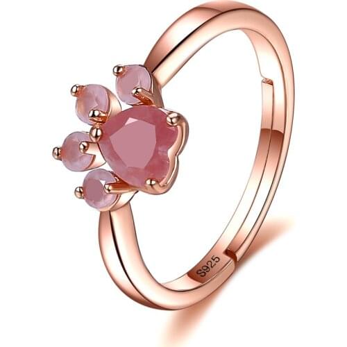ZEMIOR Adjustable Opening Sterling Silver 925 Rings For Women Pink Cubic Zircon Rose Gold Color Ring Anniversary Fine Jewellery