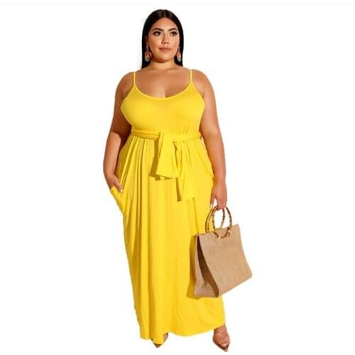 Echoine Women Clothing Solid Color Casual Hanging Wide Loose Long Style Belt Plus Size Female Dress New Arrival 2021