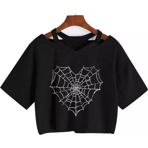 Y2K Hot Girl Women Top Spider Pattern Print Goth Punk Aesthetic Womens T-shirt KPOP Sexy Short Top 200s Summer Harajuku Clothes