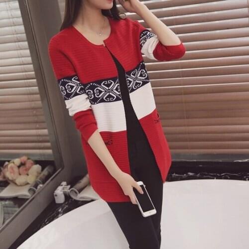 Autumn Winter Sweet Women Cardigans Fashion Coat Striped Slim Sexy Knitted Loose Long Sleeve Outerwear