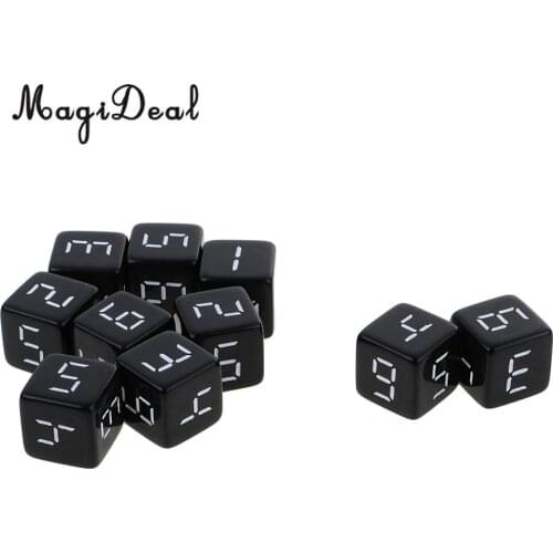 10 pcs D6 Dice Six Sided Die Black With White Numbers Square Edged Dice for Funny Party Club Pub Board RPG Playing Game 16mm