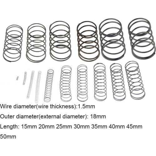 10PCS 1.5*18*15-50mm Spring Steel Small Compression Release Mechanical Return Spring Pressure Spring OD 18mm 1.5x18x15-50mm