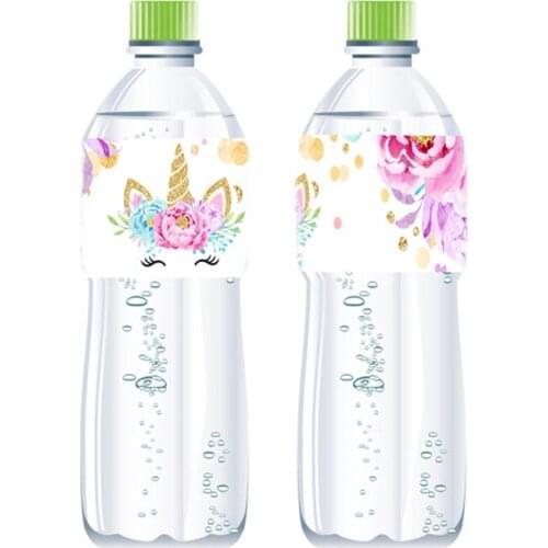 Omilut 12pcs Birthday Party Unicorn Mineral Water Bottle Label Unicorn Flowers Label Stickers Childrens Party Gift For Kid