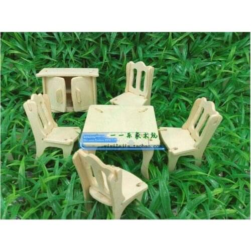3D Wooden Pretend Play Furniture Mini Toys Household DIY Childrens Educational Puzzle Cabinet Model Kitchen Room House Dolls