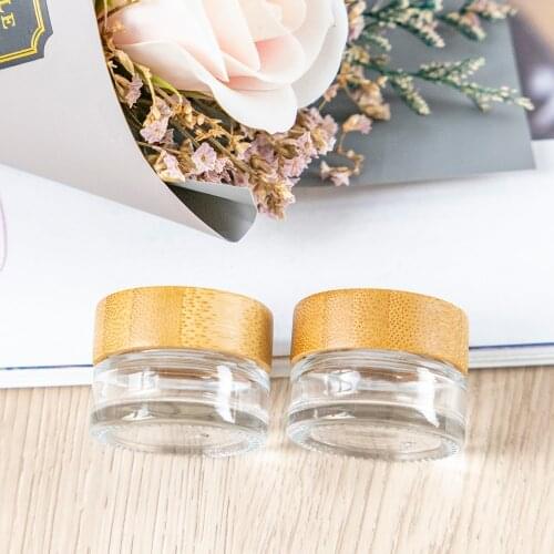 5ml Clear Vitreous Bamboo Wood Solid Cover Cream Glass Empty Bottle Refillable Travel Vials 6Pcs Cosmetics Jewelry Packaging