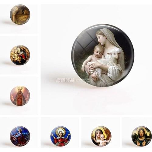 5Pcs/lot Virgin Mary and Jesus 25mm Glass Cabochon Beads DIY Christian Jewelry Handmade Pendant Bracelet Jewelry Making Supplies