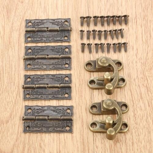 6pcs/set Antique Bronze Jewelry Wooden Box Latch Hasp Clasp with Furniture Decorative Cabinet Hinge Hardware with Screws