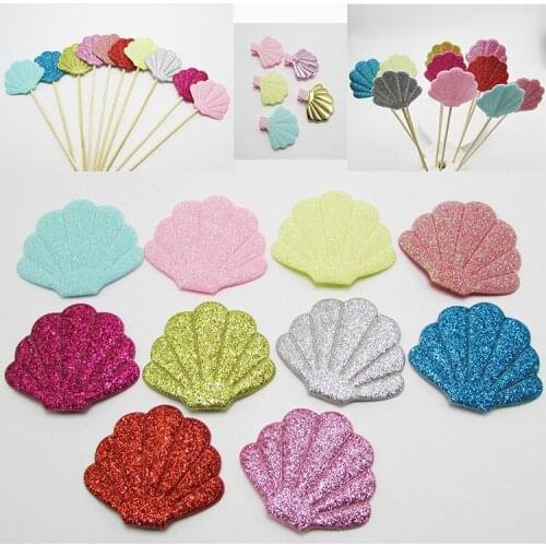 60pcs/lot 4.5*3.8cm shiny shell Padded Patches Appliques For Clothes Sewing Supplies DIY Hair Bow Decoration