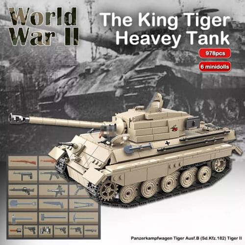 978pcs the King Tiger Heavy Tank Building Blocks Military Bricks Set Weapons Soldiers Model Kids DIY Toys For Children Gifts