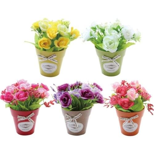 Diamond Rose Artificial Flower Small Bonsai Set Decoration Plastic Pot Plant Fake Flower Pot Decoration Mini Sticker Party Decor