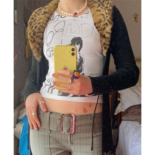 Hirigin Harajuku Printed White Tank Tops Y2K Aesthetic Sleeveless Sweats E-girl Slim Fit Crop Mini Vest Punk Gothic Streetwear