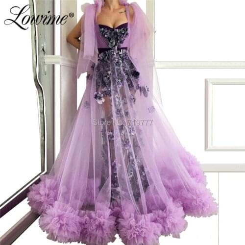 Dubai Illusion Purple Pageant Party Dress 2019 Custom Made Flower Evening Dresses Vestido De Festa Prom Dress Arabic Formal Gown