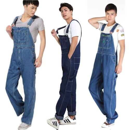 Mens Denim Overalls Huge Denim Bib Pants Fashion Pocket Jumpsuits Jeans For Men More sizes 28-48 50