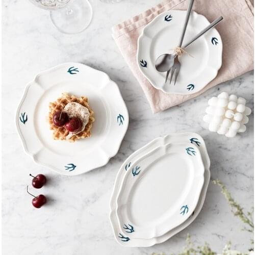 Export Japanese Relief Swallow Plate Simple Small Fresh Dessert Bird Dim Sum Original Beige Household Flat