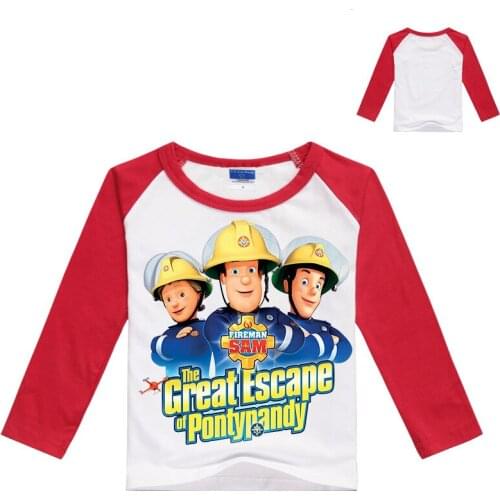 New Spring Boys Long Sleeve T Shirts Girls Fireman Sam Printed Kids Cotton Costume Infantis Menino Roupas Baby Cartoon Tops Tees