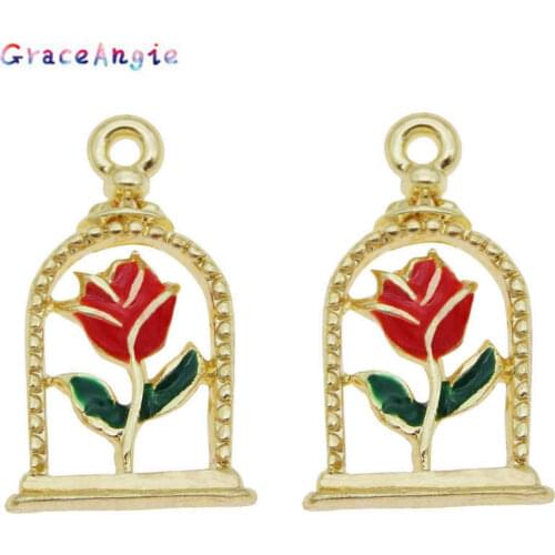 GraceAngie 5-10PCS Zinc Alloy Rose in Jar Charms for the Little Prince Enamel Necklace Pendant Bracelet Jewelry DIY Crafts Gift