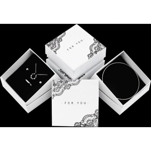 Box For Jewelry 7.3*7.3*3.5cm Free shipping 50pcs/lot Lace Pattern Ring Earring Necklace Carrying Cases Wedding Jewelry Boxes